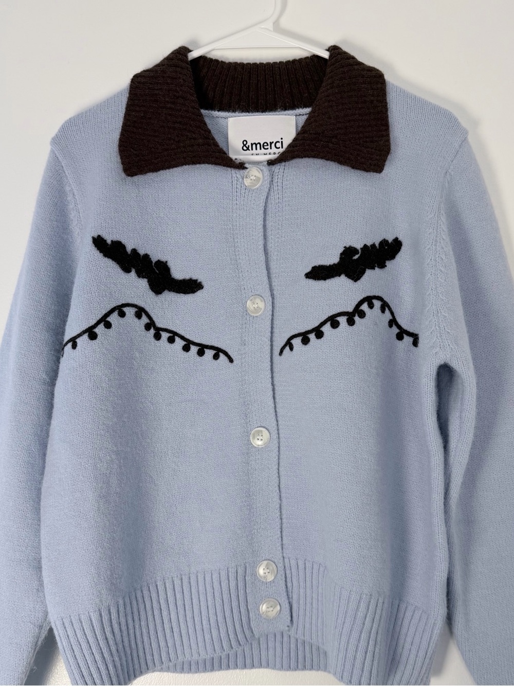 &merci Country Western Style Baby Blue and Brown Long Sleeve Cardigan Sz L